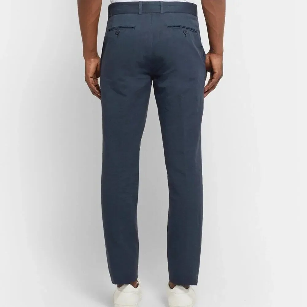 Officine Generale Paul Pant SIZE 50 US 33 Navy Cotton Linen Unhemmed Trouser